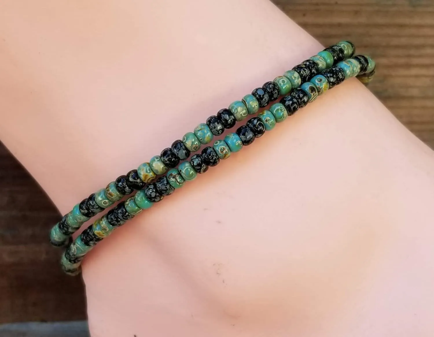 Beaded Leather Wrap Anklet Women Handmade Leather Ankle Bracelet 9 Inches