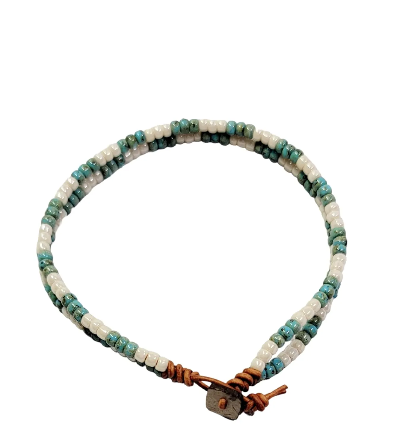 Beaded Leather Wrap Anklet Women Handmade Leather Ankle Cuff Bracelet 10 Inches