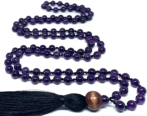 Beautiful Natural Crystal Amethyst mala Natural Crystal Stone 8 mm 108 Beads Jap Mala for Meditation, Pooja, Chanting, Wearing/Amethyst mala 108 beads original