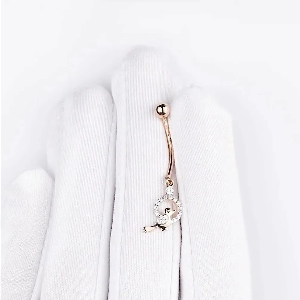Beautiful Sparrow Belly Button Ring, 14g - 8mm Threaded Navel Ring, Diamond (0.10ct) Barbell Belly Bar, Gifts For Women.