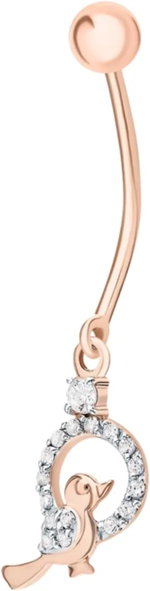 Beautiful Sparrow Belly Button Ring, 14g - 8mm Threaded Navel Ring, Diamond (0.10ct) Barbell Belly Bar, Gifts For Women.