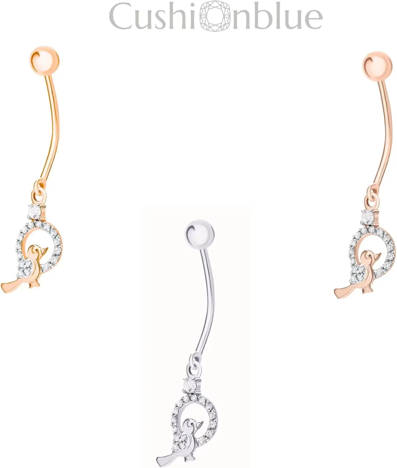 Beautiful Sparrow Belly Button Ring, 14g - 8mm Threaded Navel Ring, Diamond (0.10ct) Barbell Belly Bar, Gifts For Women.