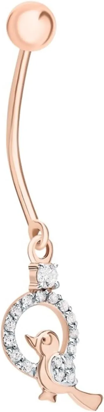 Beautiful Sparrow Belly Button Ring, 14g - 8mm Threaded Navel Ring, Diamond (0.10ct) Barbell Belly Bar, Gifts For Women.