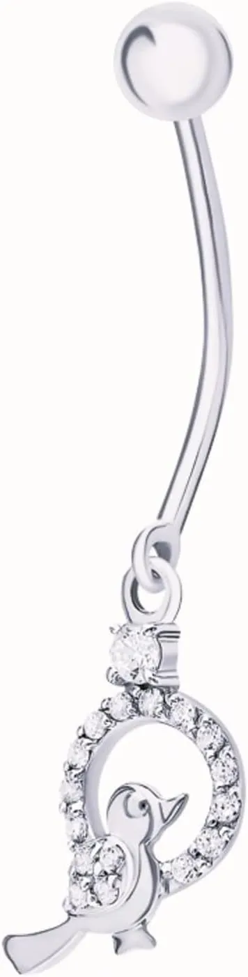 Beautiful Sparrow Belly Button Ring, 14g - 8mm Threaded Navel Ring, Diamond (0.10ct) Barbell Belly Bar, Gifts For Women.