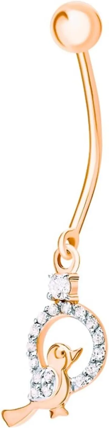 Beautiful Sparrow Belly Button Ring, 14g - 8mm Threaded Navel Ring, Diamond (0.10ct) Barbell Belly Bar, Gifts For Women.