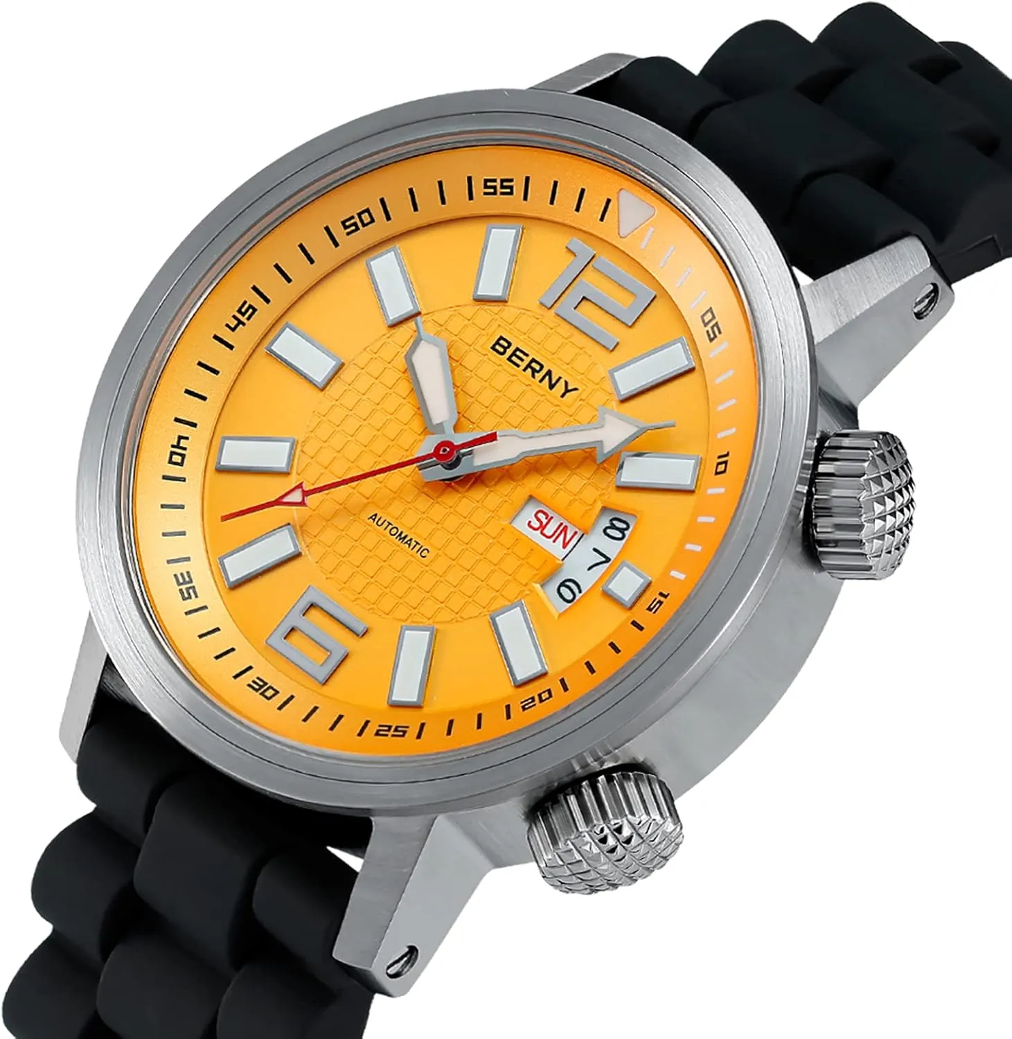 BERNY Automatic Mechanical Dive Watch for Men Self Winding Sport Silicon Strap Wristwatches Waterproof 20ATM Sapphire Glass Scratch Resistant Super LuminousNo Battery Required