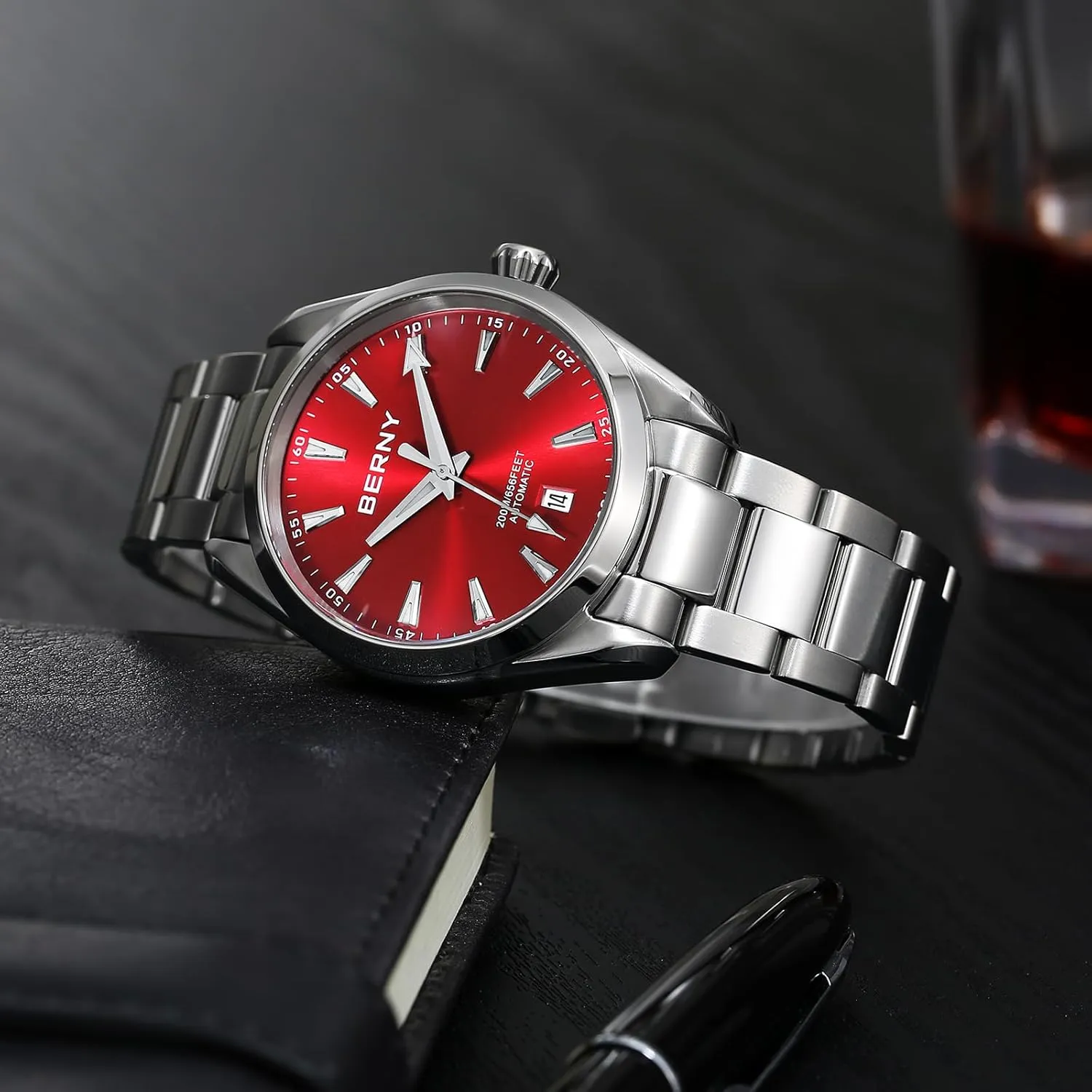 BERNY Automatic Watch for Men NH35 Movement Mechanical Watches with Screw-in Crown 20ATM Waterproof Sapphire Glass Stainless Steel Wristwatch Super Luminous