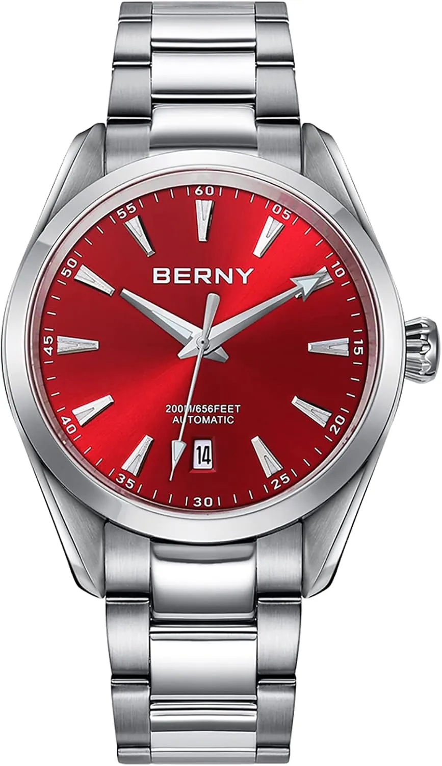 BERNY Automatic Watch for Men NH35 Movement Mechanical Watches with Screw-in Crown 20ATM Waterproof Sapphire Glass Stainless Steel Wristwatch Super Luminous