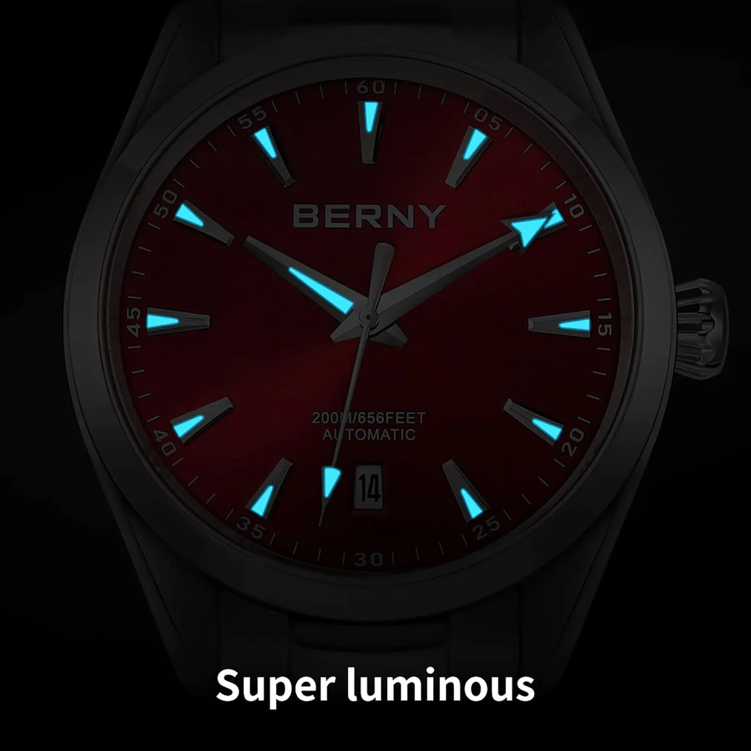 BERNY Automatic Watch for Men NH35 Movement Mechanical Watches with Screw-in Crown 20ATM Waterproof Sapphire Glass Stainless Steel Wristwatch Super Luminous