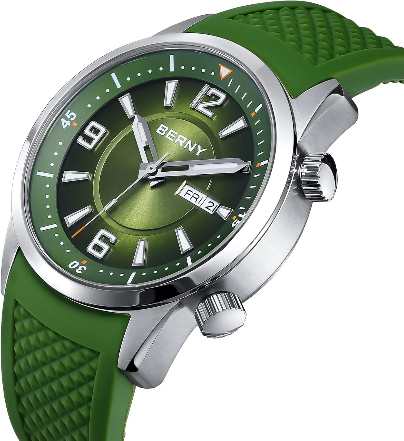 BERNY Dive Watch for Men Automatic Mechanical Wristwatch with Screw-Down Crown 20ATM Waterproof HV600 Hardness Sapphire Glass Silicone Band Super Luminous Mens Watches