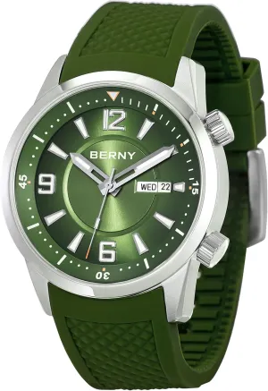 BERNY Dive Watch for Men Automatic Mechanical Wristwatch with Screw-Down Crown 20ATM Waterproof HV600 Hardness Sapphire Glass Silicone Band Super Luminous Mens Watches