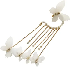 BESTYASH Elegant Wedding Butterfly Tassel Dangle Earring Ear Cuff Non Piercing for Women