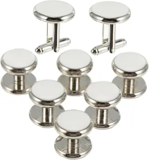 BESTYASH Luxury Mens 8pc Round Cufflinks Set French Cuff Shirt Cuff Studs Tuxedo Accessories