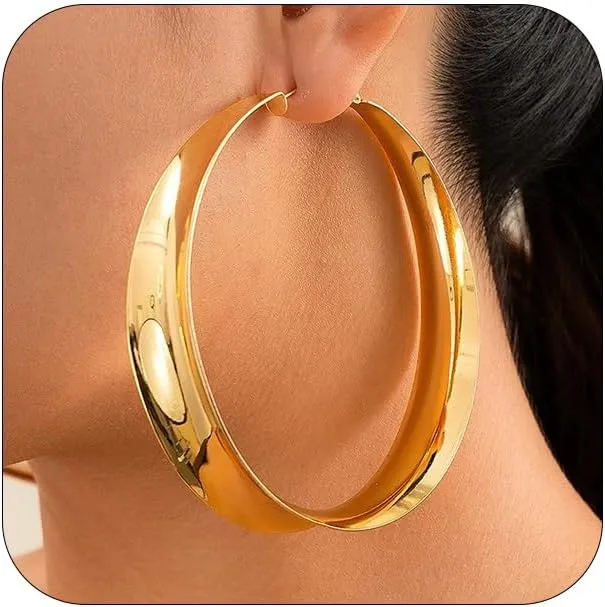 Big Chunky Hoops Earrings Thick Large Gold Hoop Earrings for Women, Statement Exaggerated Wide Polished 3.14in Hoop Earrings Prom Party Jewelry Gifts