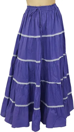 Bimba Womens Long Flaired Cotton Skirt Boho Maxi Bottoms Elastic Waist Indian Clothing