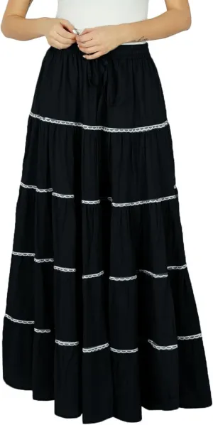 Bimba Womens Long Flaired Cotton Skirt Boho Maxi Bottoms Elastic Waist Indian Clothing