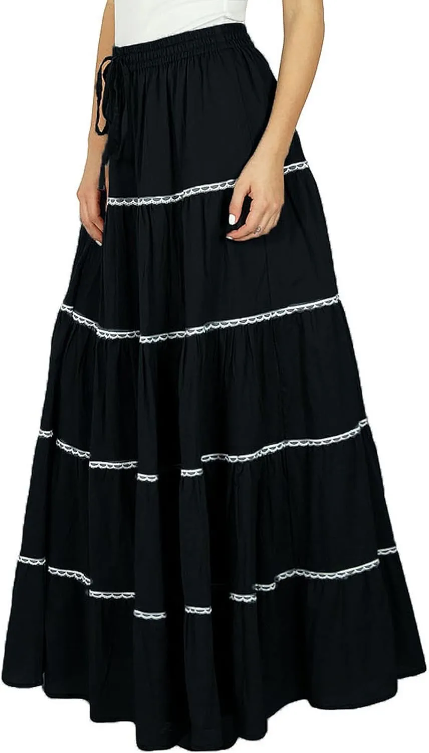 Bimba Womens Long Flaired Cotton Skirt Boho Maxi Bottoms Elastic Waist Indian Clothing