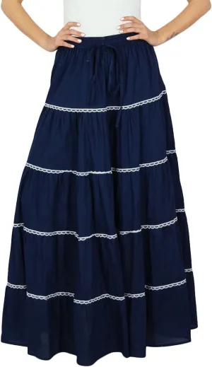 Bimba Womens Long Flaired Cotton Skirt Boho Maxi Bottoms Elastic Waist Indian Clothing