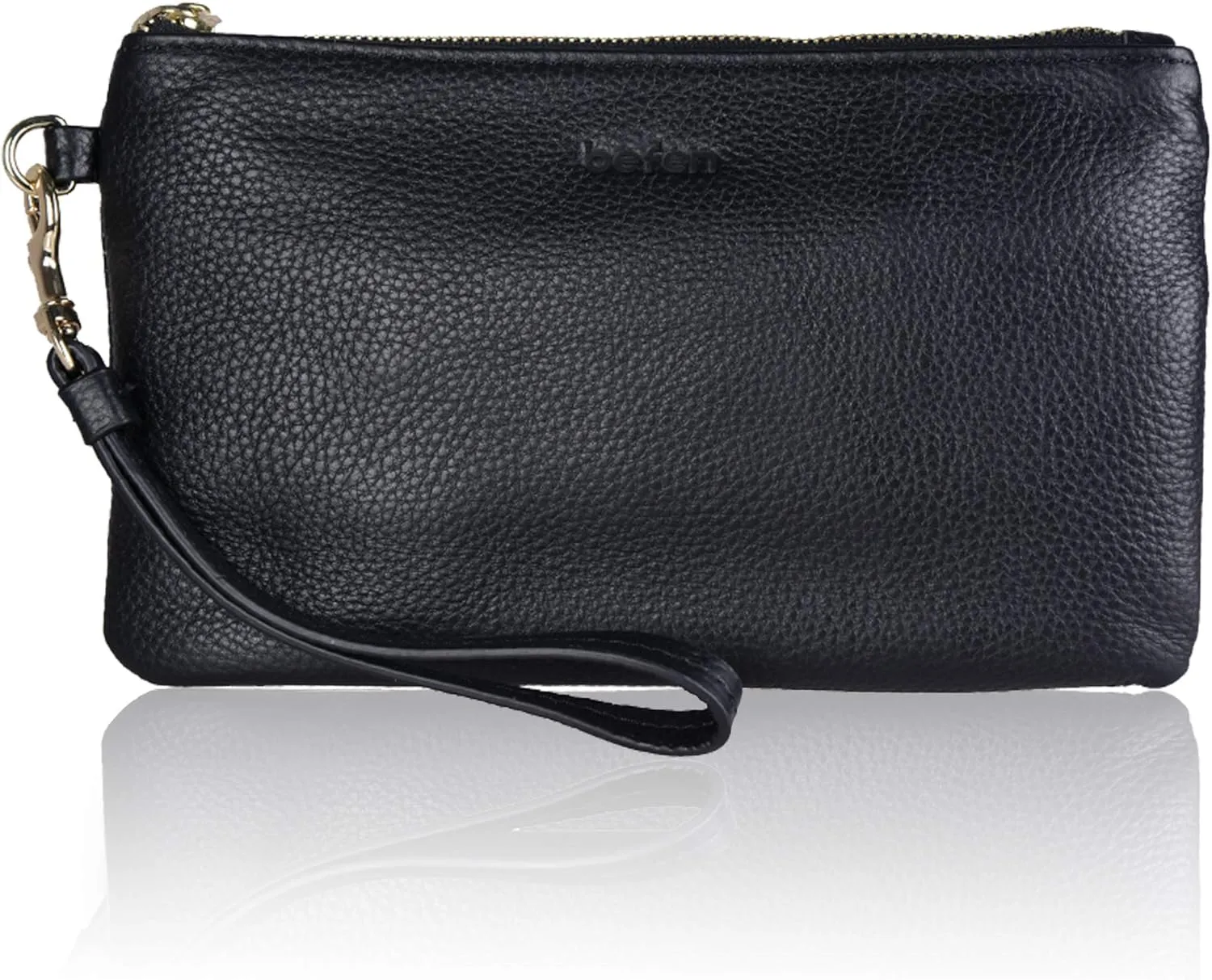 Black Genuine Leather Wristlet Clutch Cell Phone Wallet Purse Smartphone Wristlet Wallet Purses and Handbags for Women