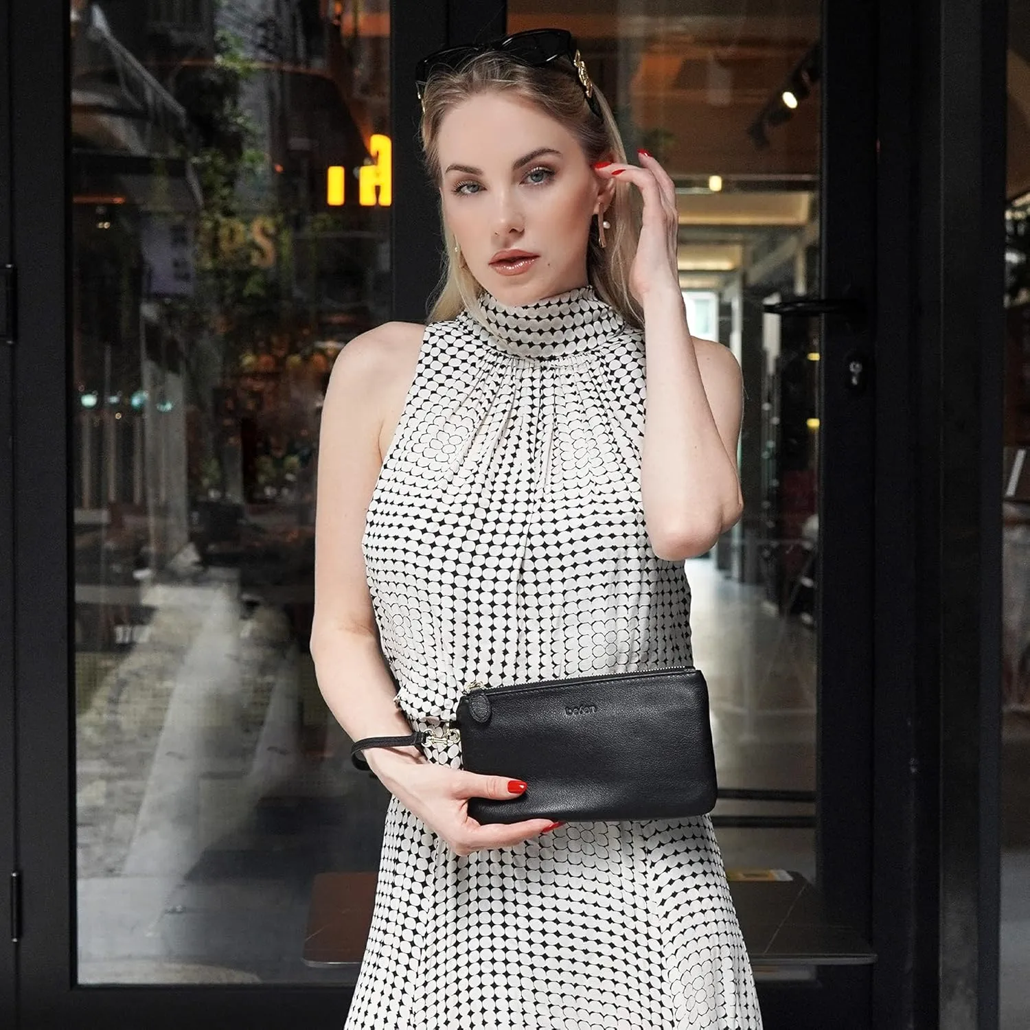 Black Genuine Leather Wristlet Clutch Cell Phone Wallet Purse Smartphone Wristlet Wallet Purses and Handbags for Women
