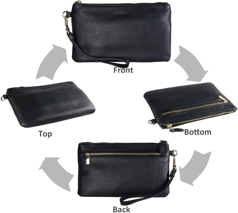 Black Genuine Leather Wristlet Clutch Cell Phone Wallet Purse Smartphone Wristlet Wallet Purses and Handbags for Women