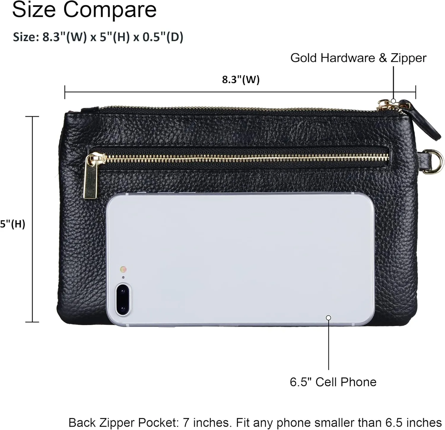 Black Genuine Leather Wristlet Clutch Cell Phone Wallet Purse Smartphone Wristlet Wallet Purses and Handbags for Women