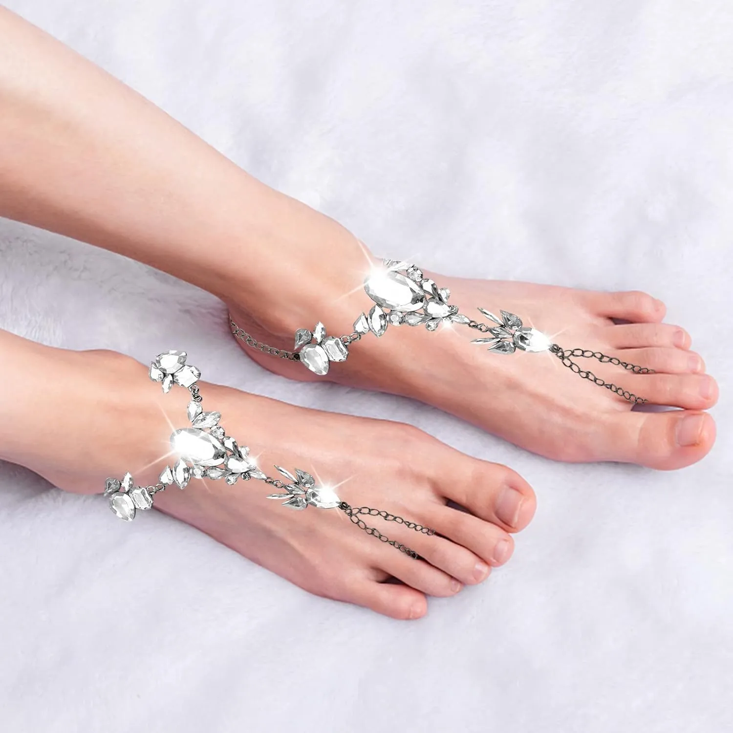 Bling Rhinestone Barefoot Sandals Gold Crystal Anklet Diamond Anklets Foot Chain Beach Feet Jewelry for Women Beach Bracelet Anklets of The Rings 1 (Black, One Size)