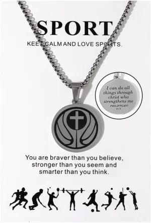 Blue Drop Sport Cross Necklace for Women Men Volleyball Basketball Hockey Baseball Soccer Rugby Pendant Necklace I Can Do All Things Jesus Necklace Bible Verse Christian Faith Religious Jewelry