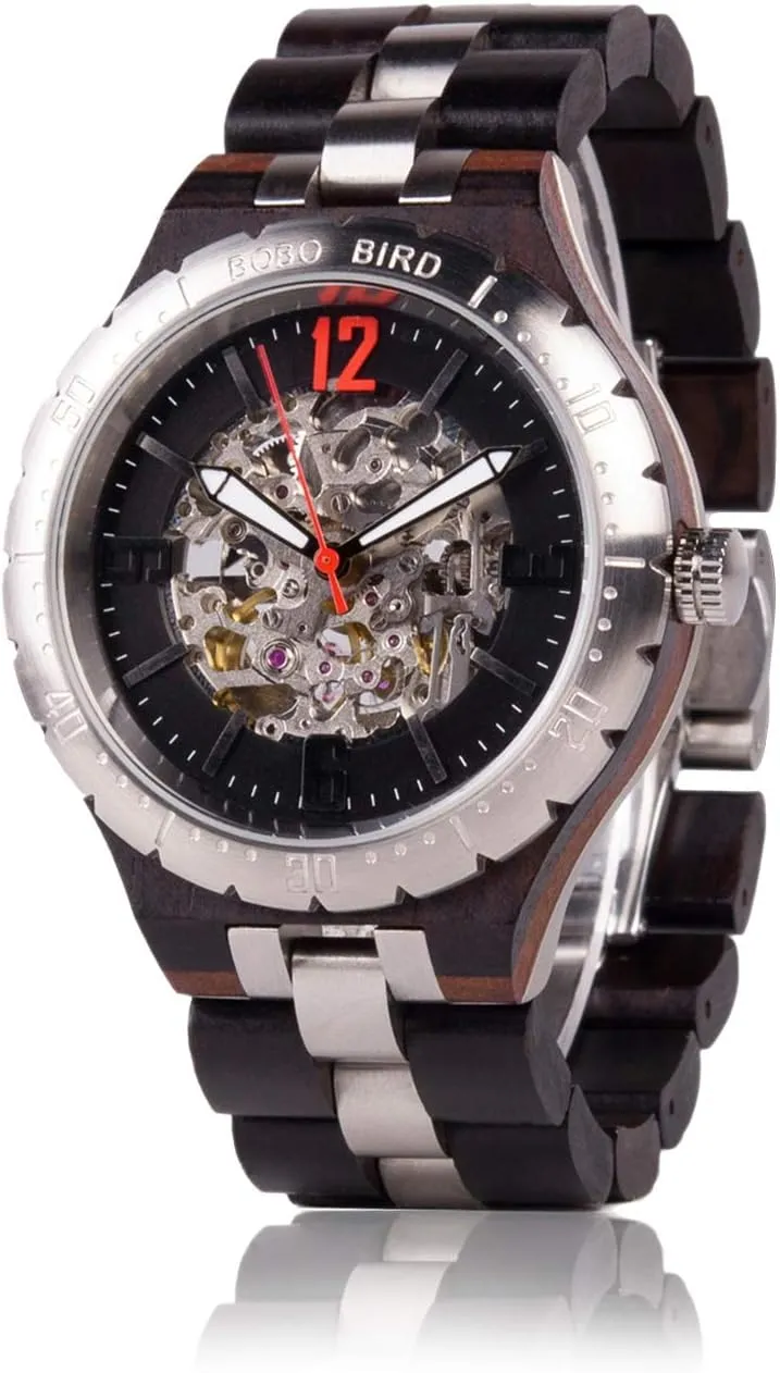 BOBO BIRD Mens Wooden Mechanical Watches Men Large Size Waterproof Watches Top Brand Luxury Timepieces