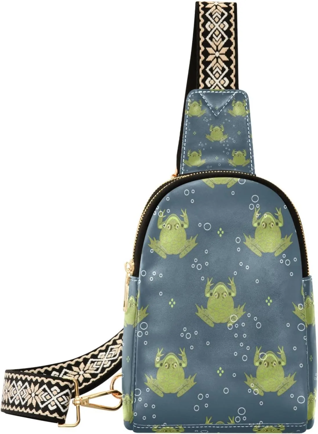 Boccsty Animal Green Frogs Leather Hiking Waist Packs Belt Bag for Women Men Sling Bag Fanny Pack Chest Bag with Adjustable Strap for Casual Travel Shopping