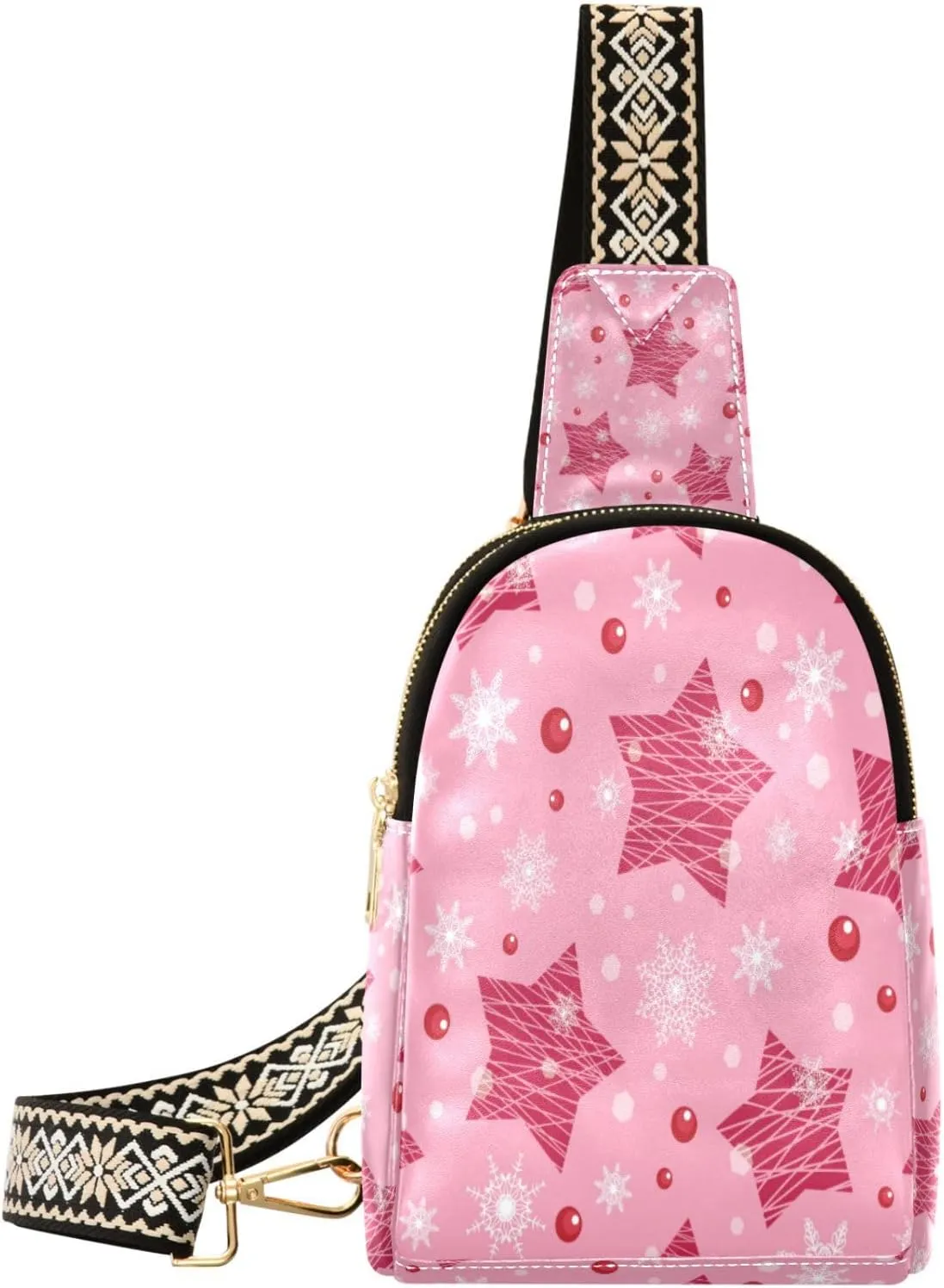 Boccsty Christmas Stars Leather Hiking Waist Packs Snowflakes Belt Bag for Women Men Sling Bag Fanny Pack Chest Bag with Adjustable Strap for Casual Travel Shopping