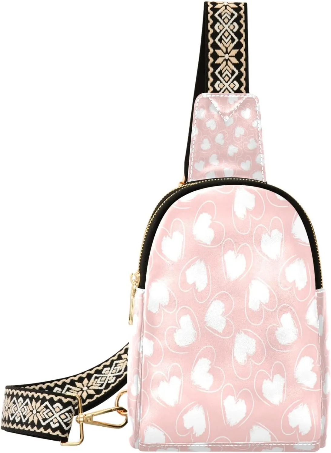 Boccsty Heart Shaped Leather Hiking Waist Packs Belt Bag for Women Men Sling Bag Fanny Pack Chest Bag with Adjustable Strap for Casual Travel Shopping