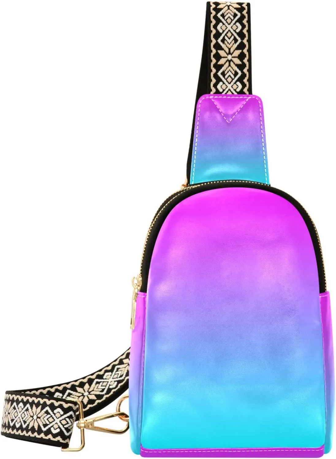 Boccsty Magenta Cyan Gradient Leather Hiking Waist Packs Belt Bag for Women Men Sling Bag Fanny Pack Chest Bag with Adjustable Strap for Casual Travel Shopping
