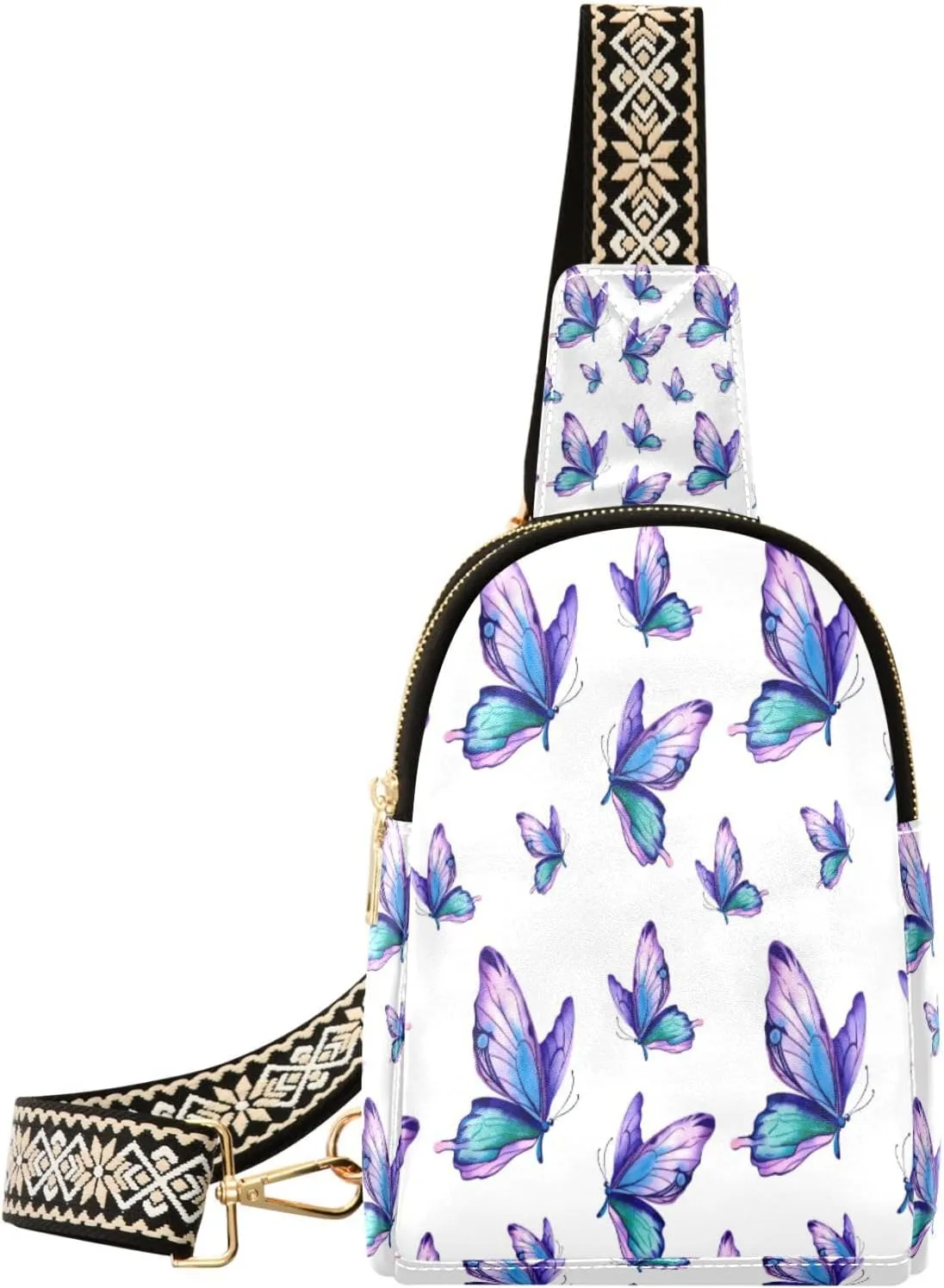 Boccsty Morpho Butterflies Leather Hiking Waist Packs Belt Bag for Women Men Sling Bag Fanny Pack Chest Bag with Adjustable Strap for Casual Travel Shopping
