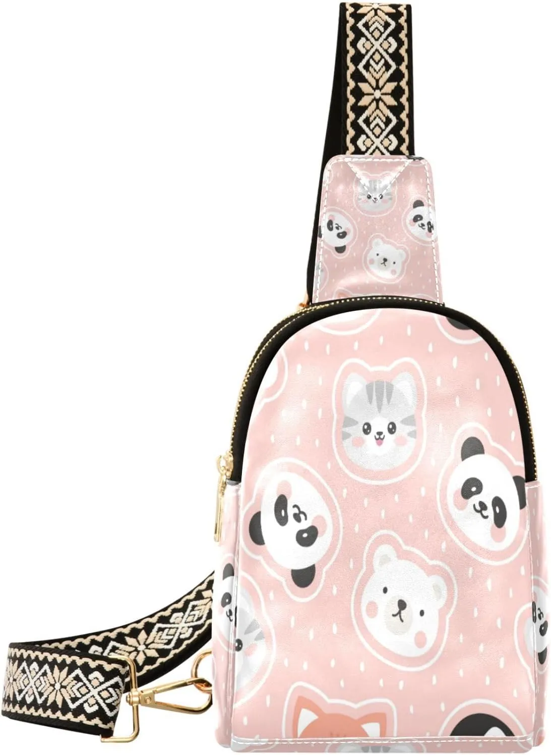Boccsty Penguin Panda Cat Leather Hiking Waist Packs Belt Bag for Women Men Sling Bag Fanny Pack Chest Bag with Adjustable Strap for Casual Travel Shopping
