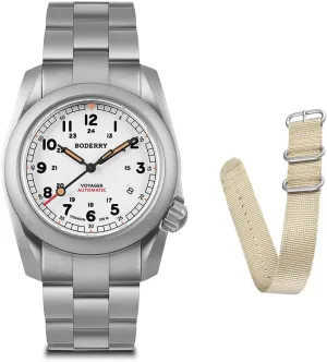 BODERRY Men's Watch Titanium Automatic Field Watch 40mm Military Watch Day Date Function 100M Waterproof with Titanium Bracelet Japanese Mechanical Movement & Screw Down CrownVoyager