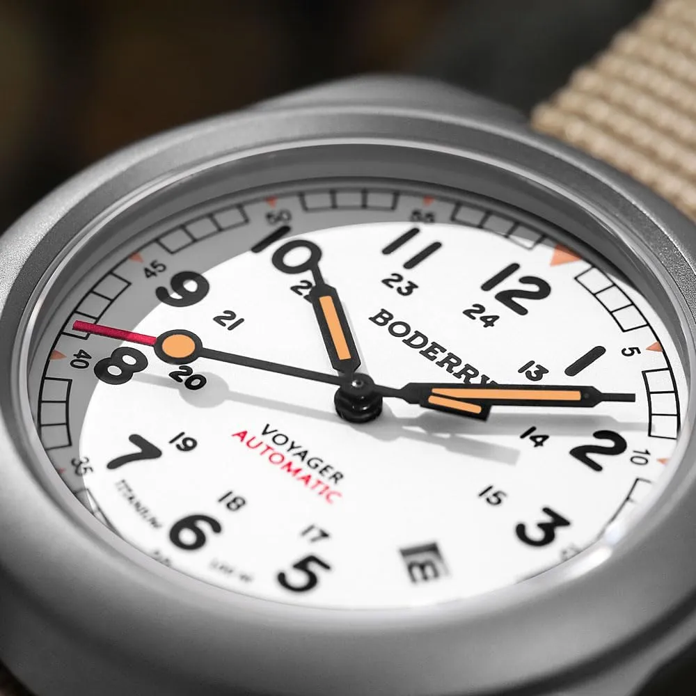 BODERRY Men's Watch Titanium Automatic Field Watch 40mm Military Watch Day Date Function 100M Waterproof with Titanium Bracelet Japanese Mechanical Movement & Screw Down CrownVoyager