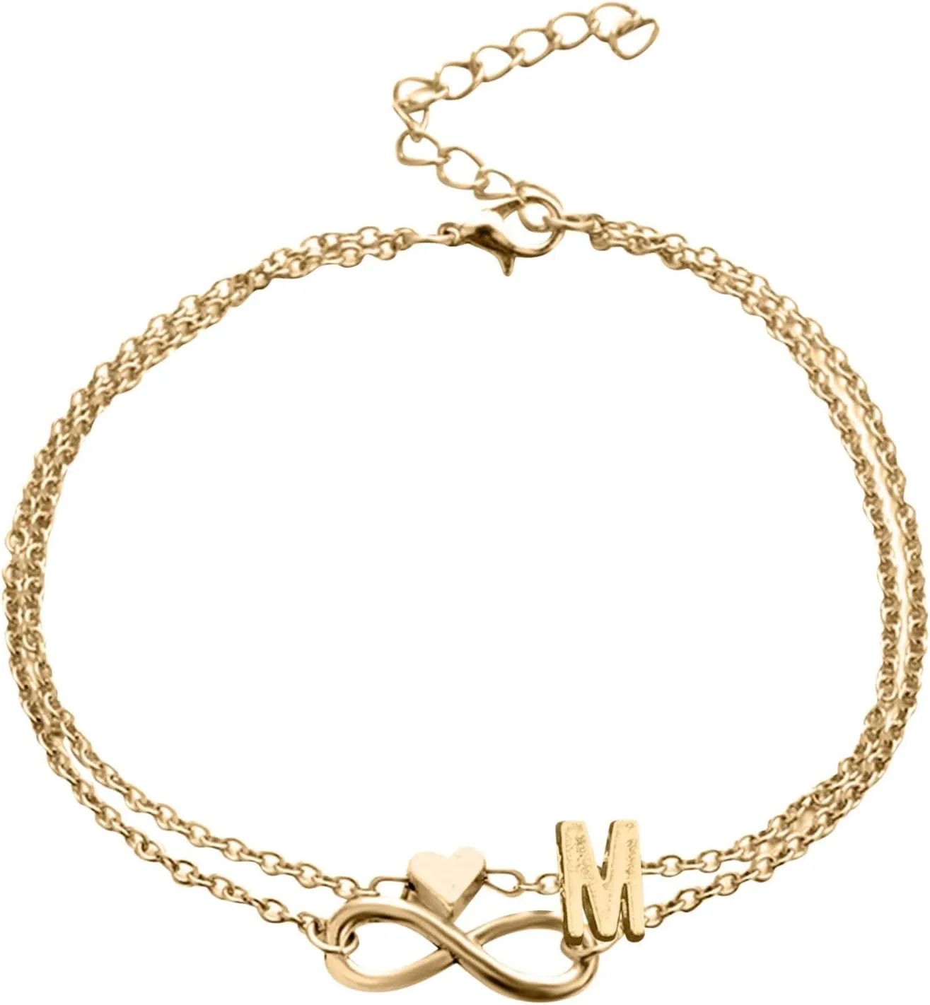 Boho Beaded Anklet Bracelet Heart Layer Anklet Female Bracelets Letters Letters Chain Double Initial 26 (M, One Size)