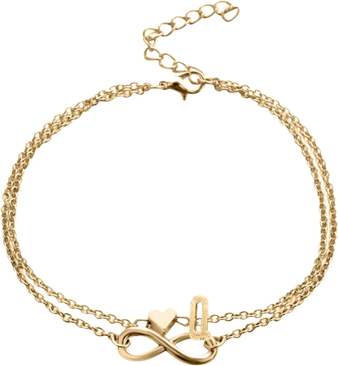 Boho Beaded Anklet Bracelet Heart Layer Anklet Female Bracelets Letters Letters Chain Double Initial 26 (Q, One Size)