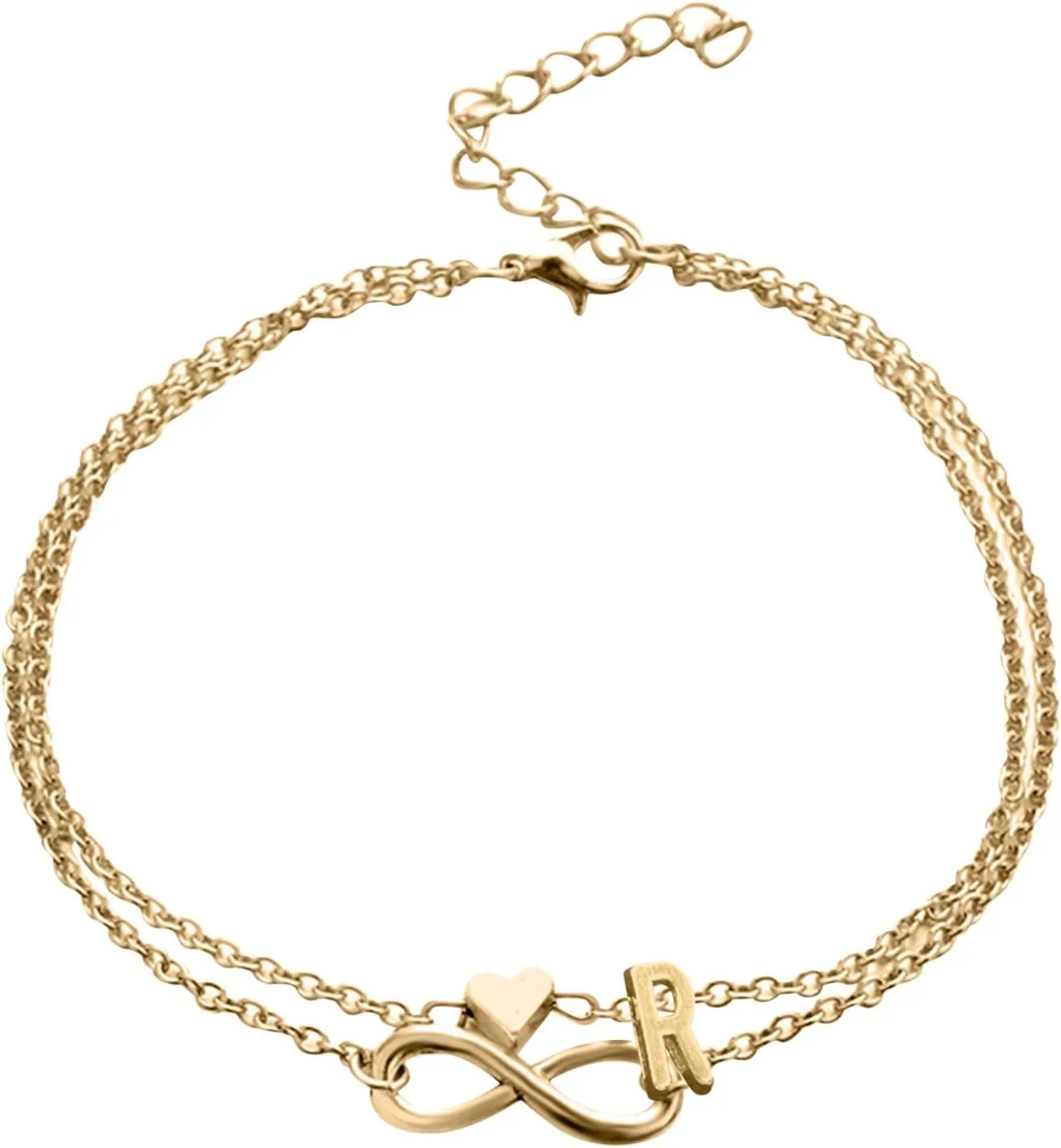 Boho Beaded Anklet Bracelet Heart Layer Anklet Female Bracelets Letters Letters Chain Double Initial 26 (R, One Size)