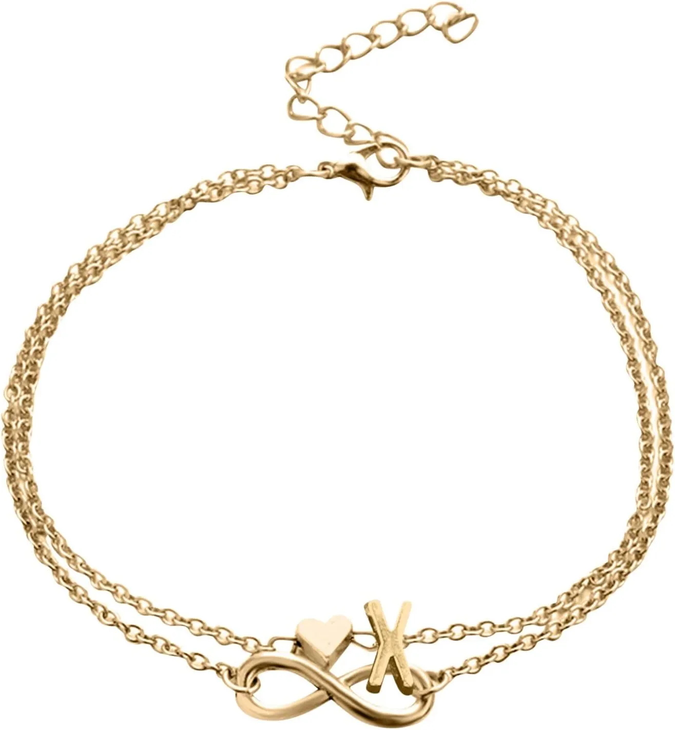 Boho Beaded Anklet Bracelet Heart Layer Anklet Female Bracelets Letters Letters Chain Double Initial 26 (X, One Size)