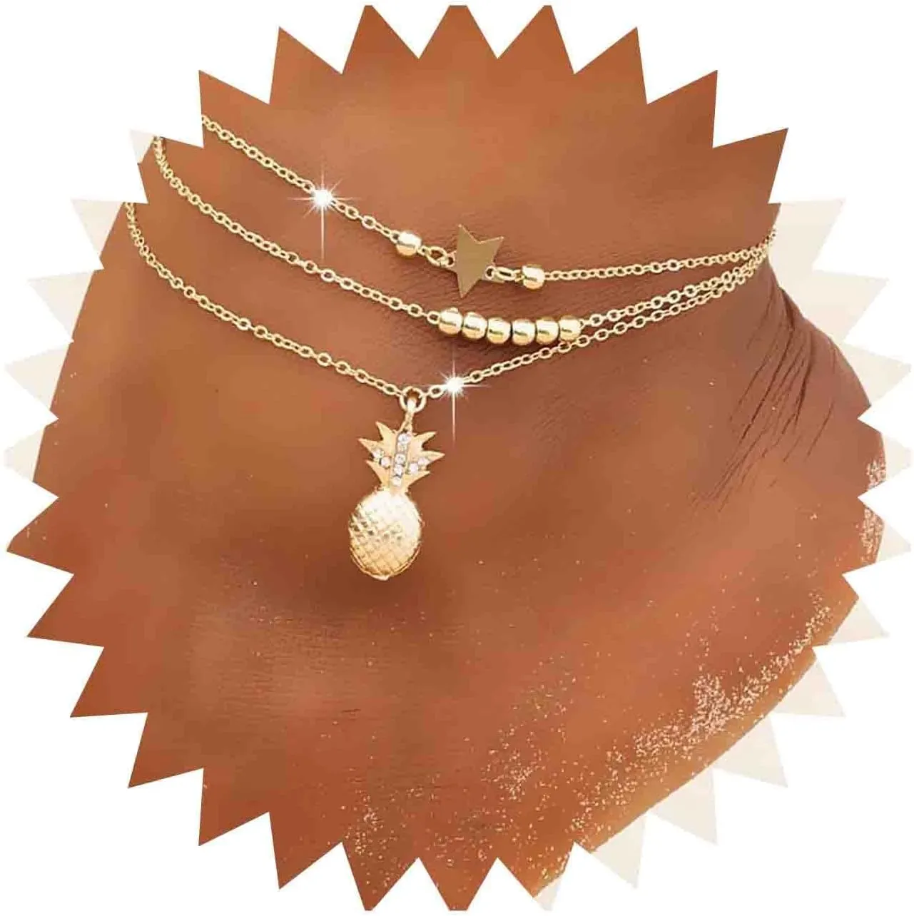 Boho Layered Star Anklet Bracelet Cz Pineapple Anklet Chain Gold Beaded Ankle Bracelets Beach Star Foot Chain Jewelry for Women