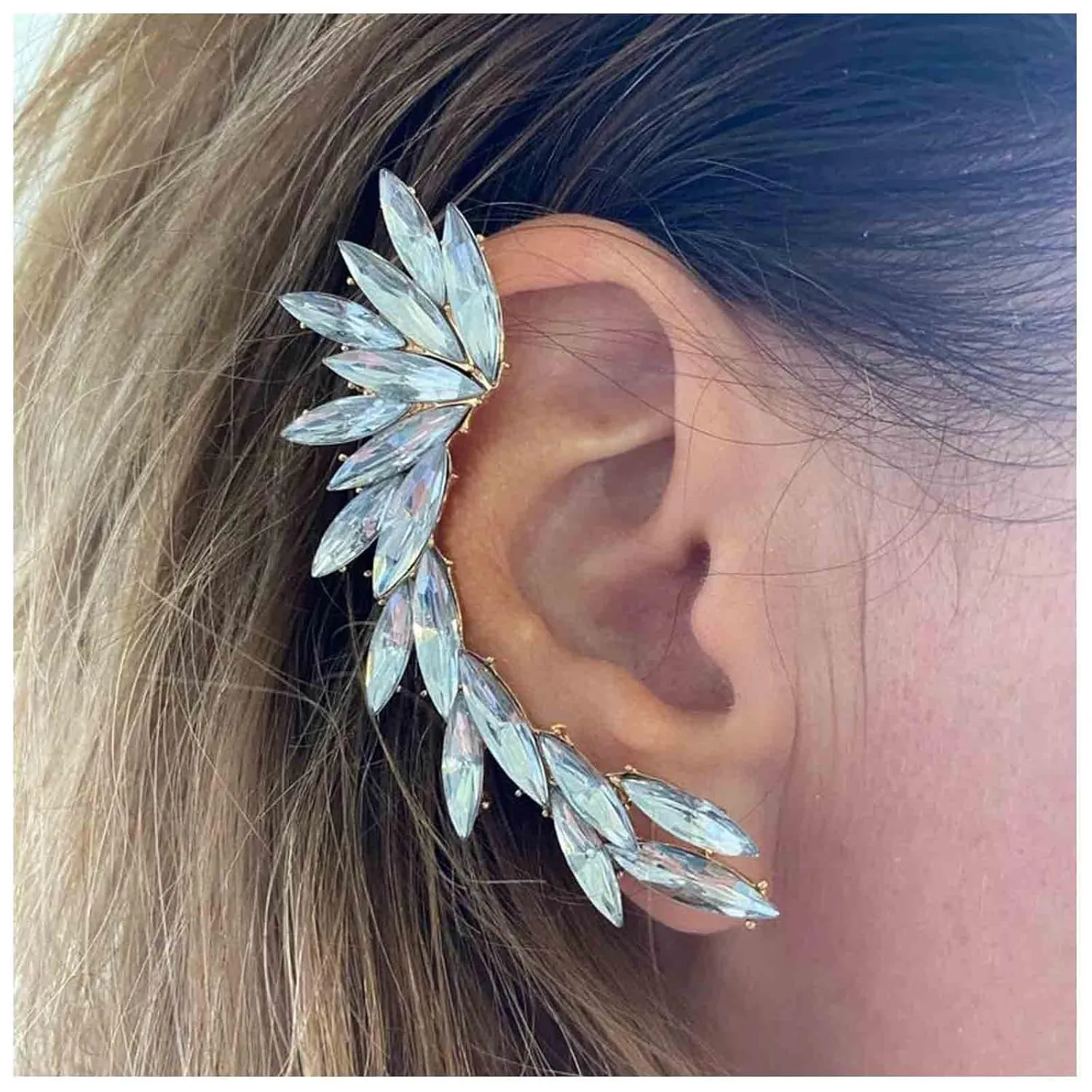 Boho Rhinestone Leaf Ear Climber Earrings Gold Cz Crystal Ear Crawler Earring Punk Crystal Climbing Earring Vintage Earcuff Clip on Wrap Earrings Jewelry for Women (Gold)