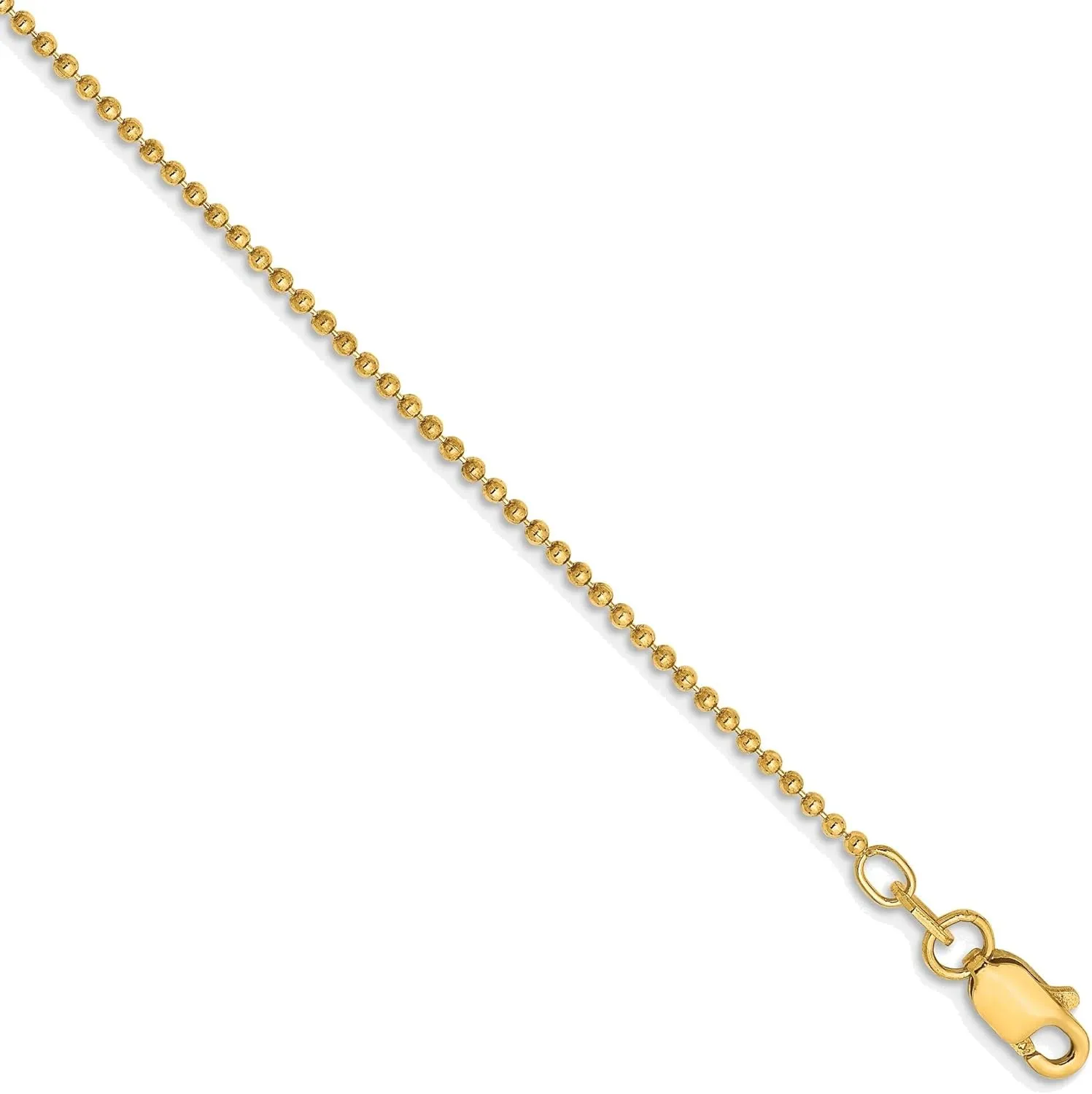 Bonyak Jewelry 10 inch 1.2mm Diamond-Cut Beaded with Lobter Clasp Anklet in 14K Yellow Gold