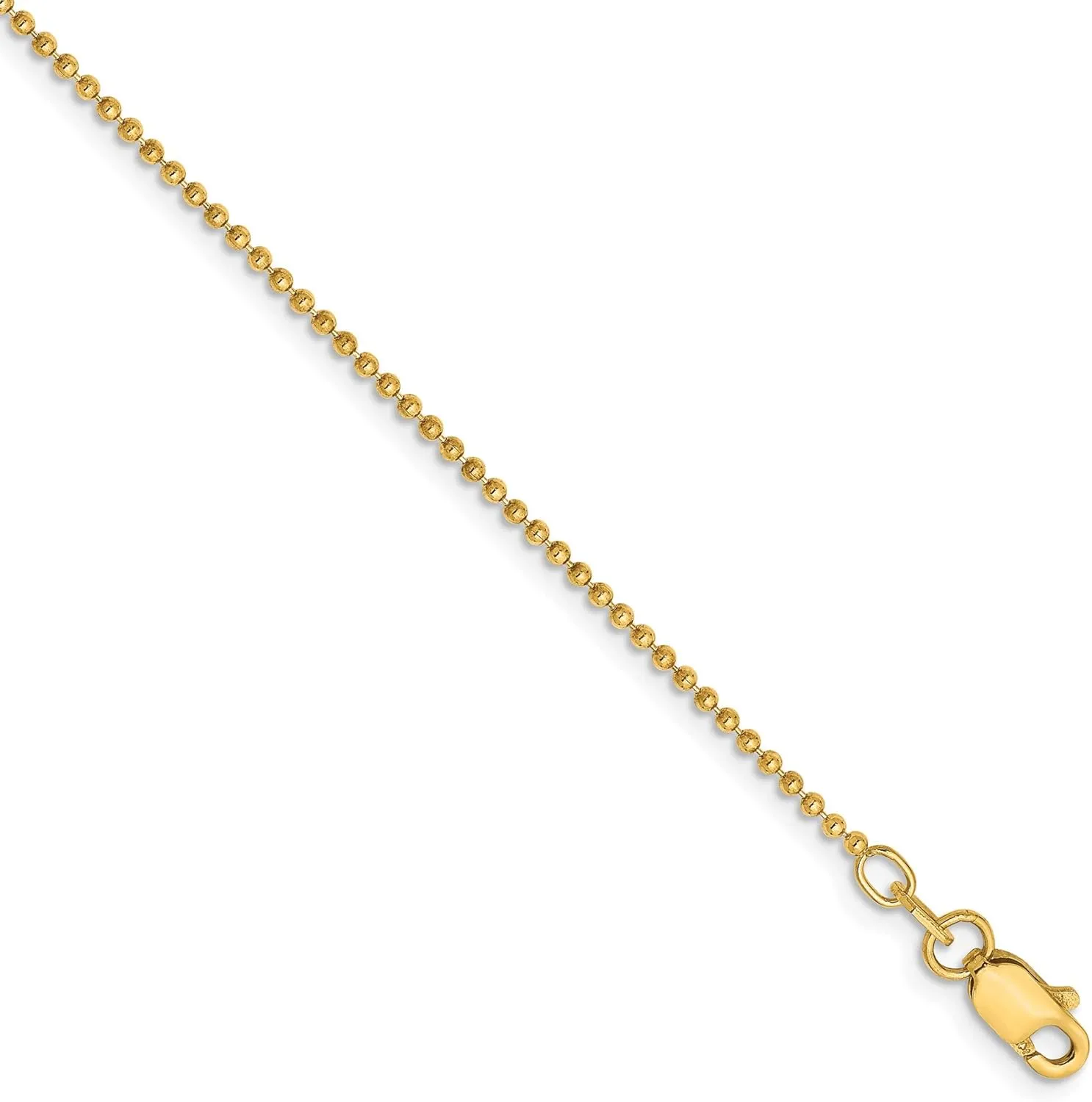 Bonyak Jewelry 9 inch 1.2mm Diamond-Cut Beaded with Lobter Clasp Anklet in 14K Yellow Gold