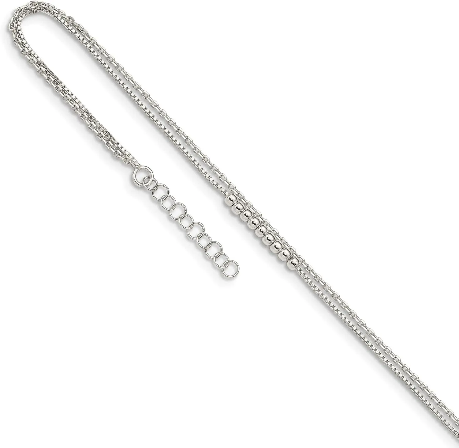 Bonyak Jewelry Sterling Silver 2-Strand Beaded 9in Plus 1in ext. Anklet Handcrafted