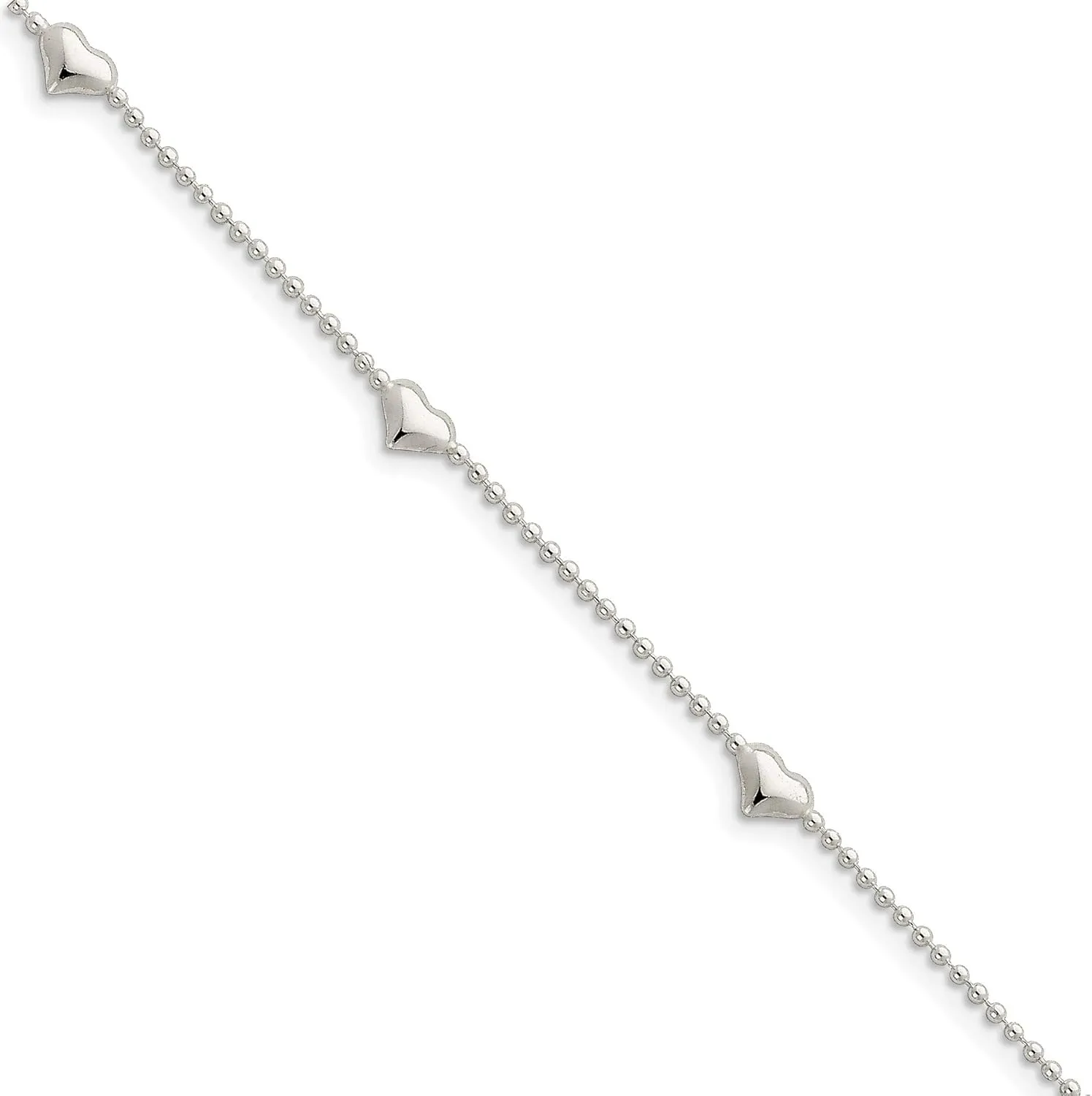 Bonyak Jewelry Sterling Silver Dangling Heart 9in Plus 1in ext Anklet Refined