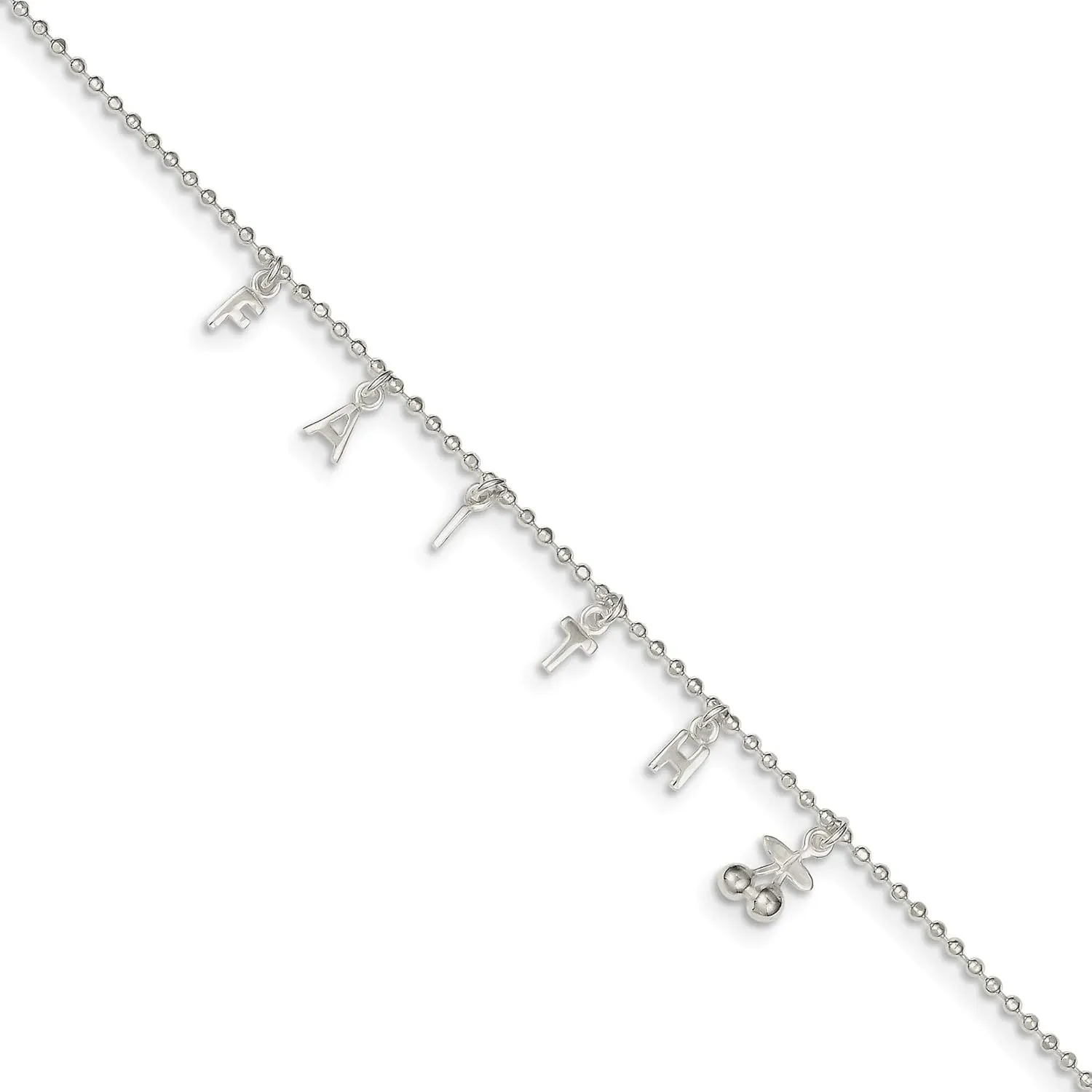 Bonyak Jewelry Sterling Silver Faith 10in Plus 1in Ext. Anklet Unique