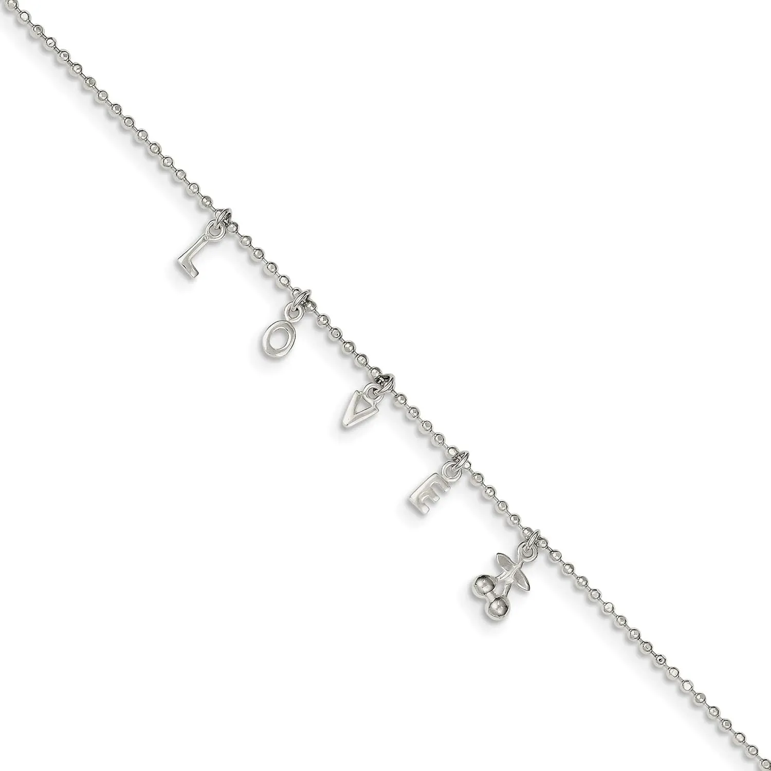 Bonyak Jewelry Sterling Silver Love 10 in Plus1 in Ext. Anklet Charming