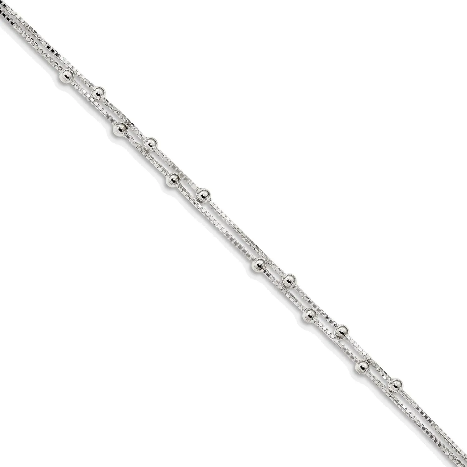 Bonyak Jewelry Sterling Silver Polished Beaded 2-Strand 9 inch Plus 1 inch ext. Anklet